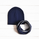 Комплект синяя шапка и сине-серый снуд