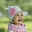Комплект Молочная шапка с цветком и молочно-розовый снуд